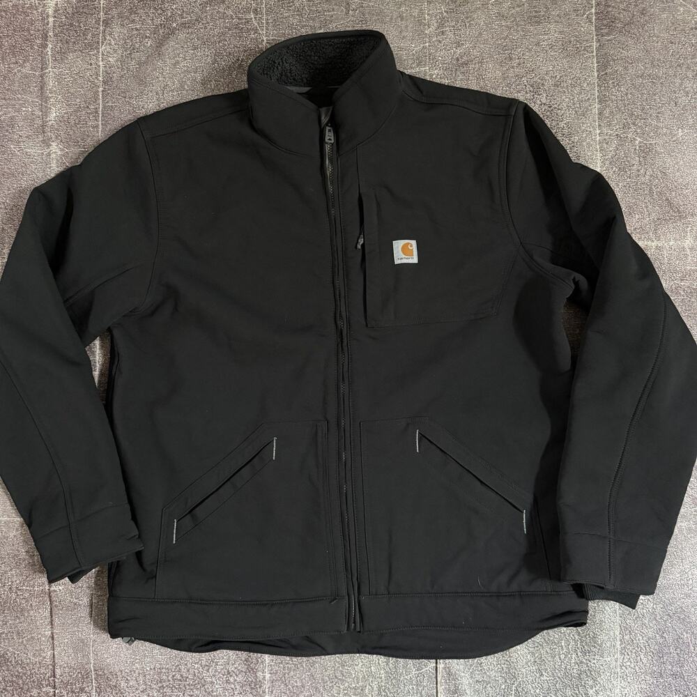 Men's Carhartt Super Dux Black Sherpa Lined Rain Defender Detroit Jacket Sz L (T